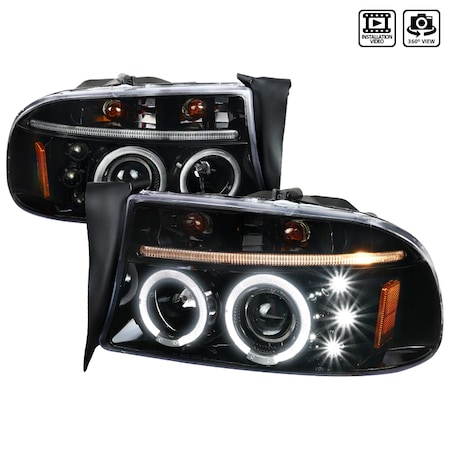 Spec-D Tuning 97-04 Dodge Dakota Durango Projector Headlight Glossy Black 2LHP-DAK97BK-TM